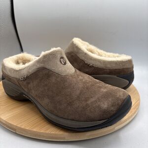 Merrell Encore Ice Stone Women’s Size 8 Suede Clogs Mules Shoes J66600 Shearling